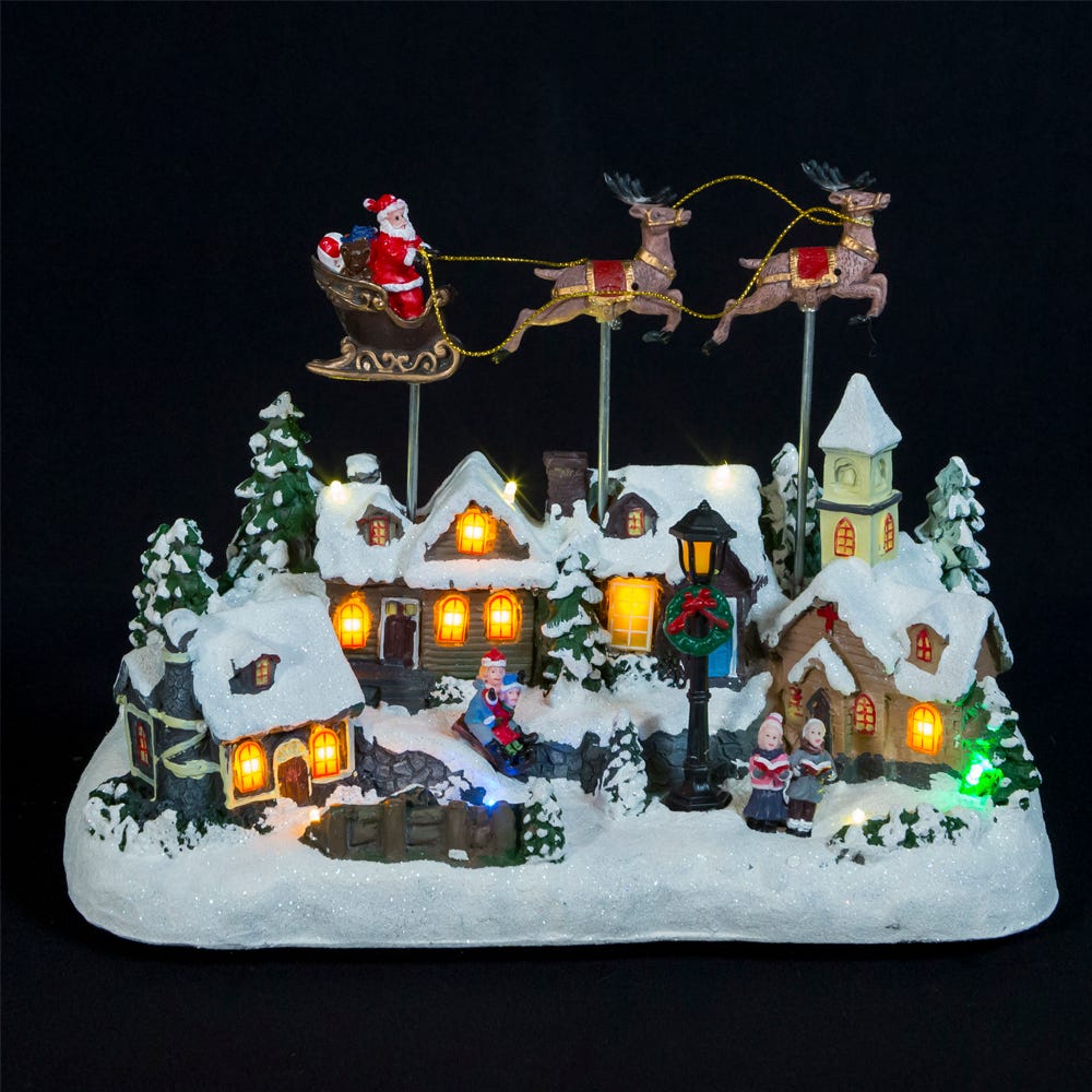 Kurt Adler 12-Inch Battery Operated Musical LED Village with Santa and Deer